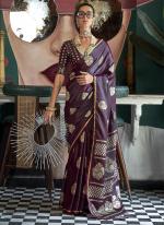 Pure Sattin Wine Party Wear Weaving Saree